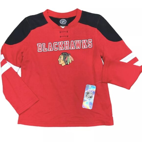 NHL Other - Boys Size XS 4/5 Blackhawks Red Black and White Long Sleeve Hockey T-shirt New
